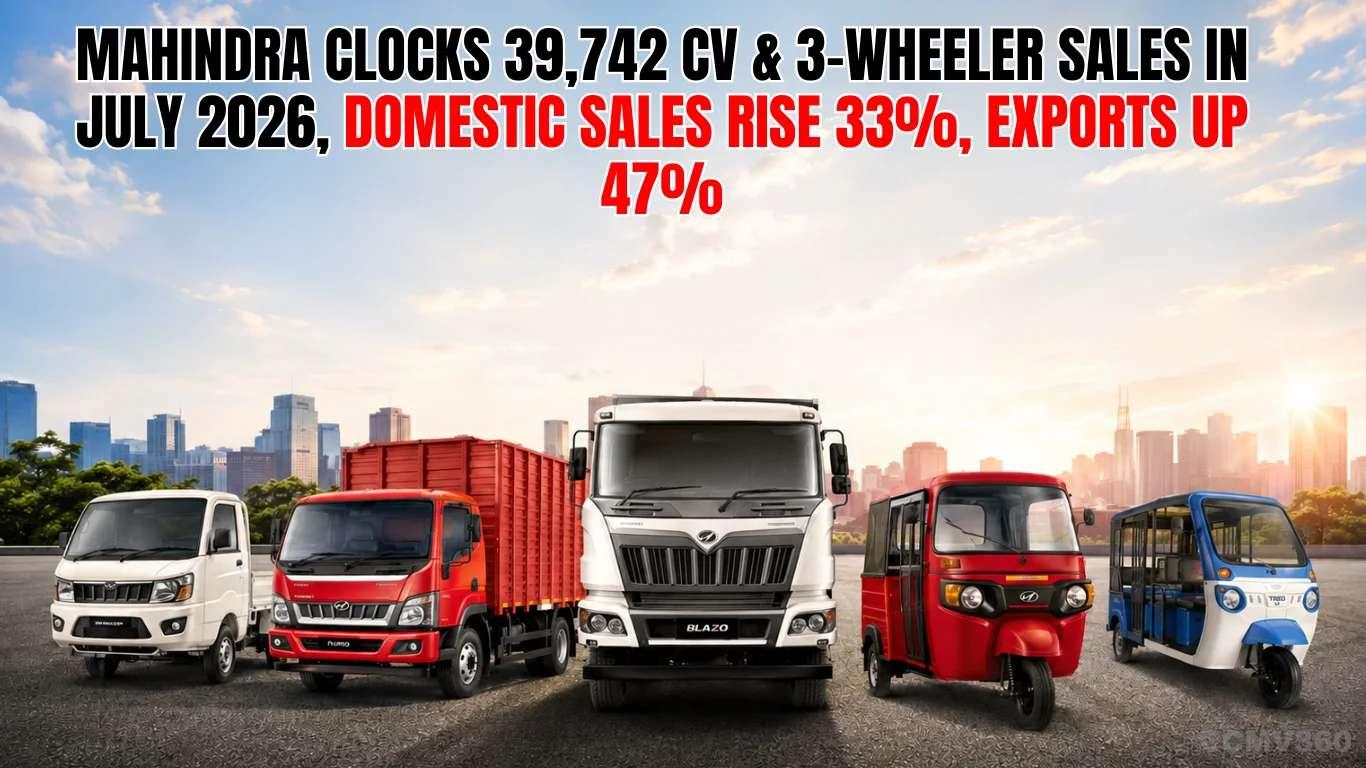 Mahindra Reports 39,742 CV & 3-Wheeler Sales in July 2026, Domestic Sales Rise 33%, Exports Up 47% Mahindra Reports 39,742 CV & 3-Wheeler Sales in July 2026, Domestic Sales Rise 33%, Exports Up 47%