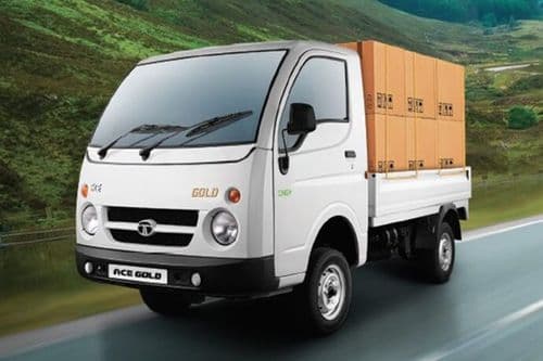 Tata ACE Gold CNG Plus front three-quarter driving shot - CNG cargo delivery mini truck India 2026 Tata ACE Gold CNG Plus front three-quarter driving shot - CNG cargo delivery mini truck India 2026