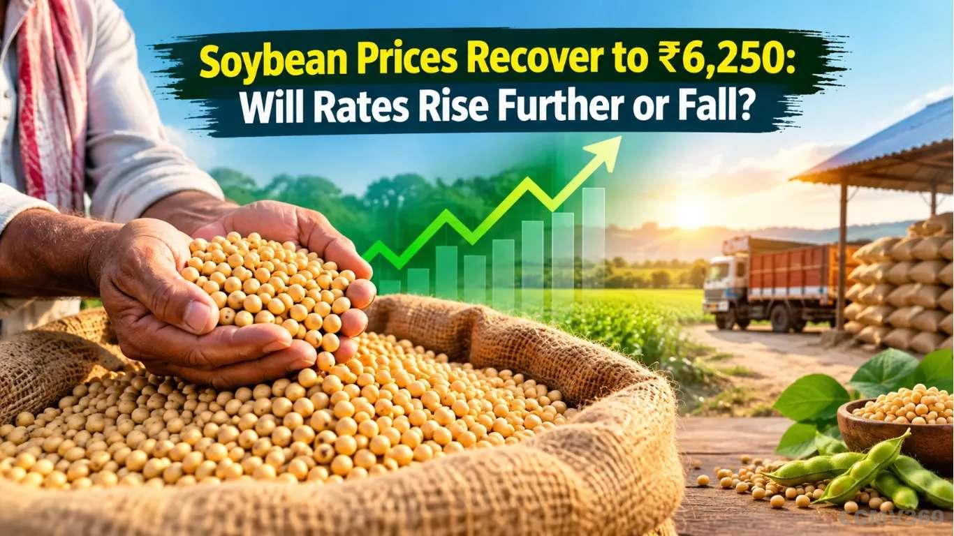 Soybean Prices Recover to ₹6,250: Will Rates Rise Further or Fall? Soybean Prices Recover to ₹6,250: Will Rates Rise Further or Fall?