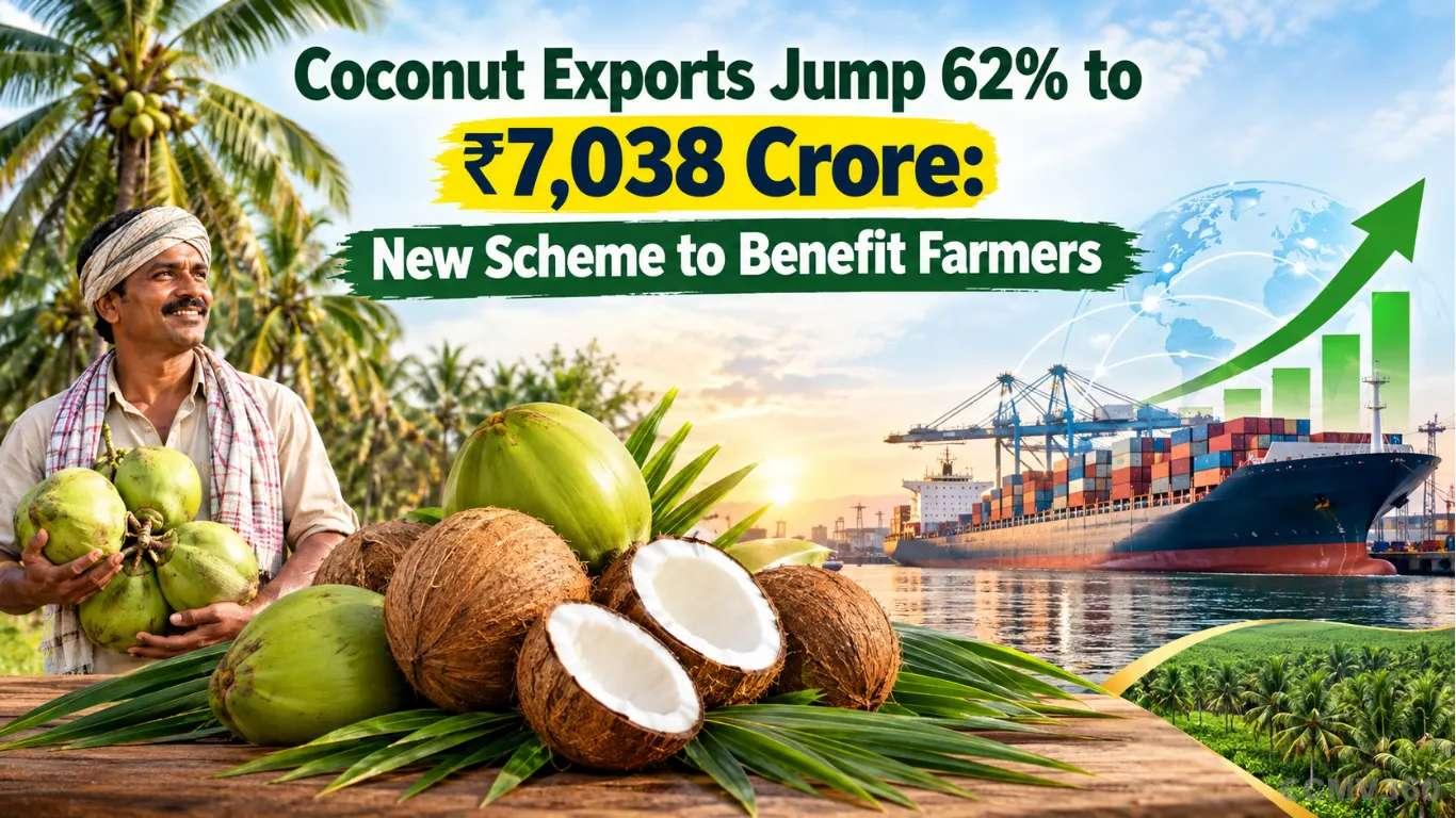 Coconut Exports Jump 62% to ₹7,038 Crore: New Scheme to Benefit Farmers Coconut Exports Jump 62% to ₹7,038 Crore: New Scheme to Benefit Farmers