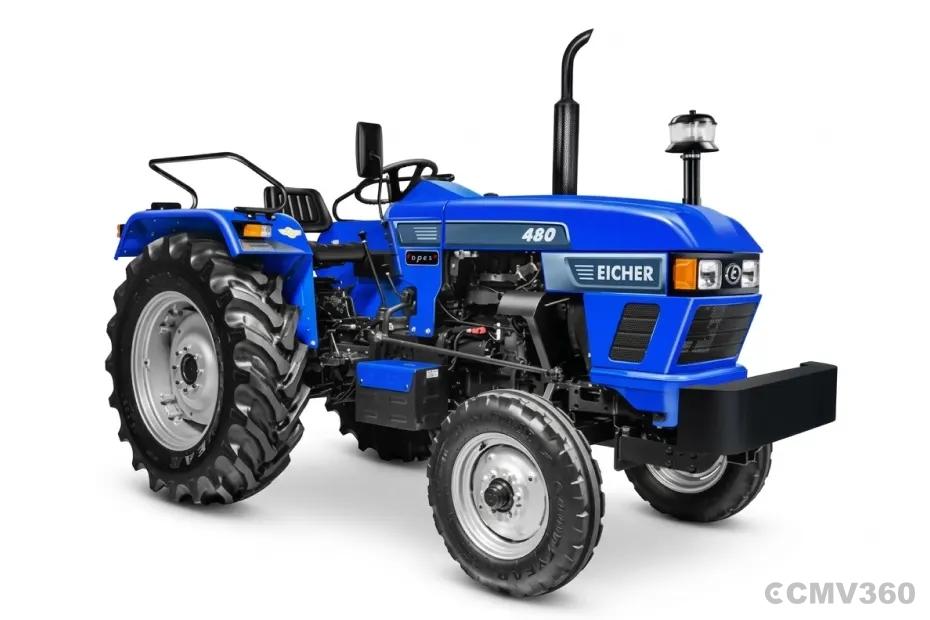 Eicher 480 2WD tractor right front three-quarter view Eicher 480 2WD tractor right front three-quarter view
