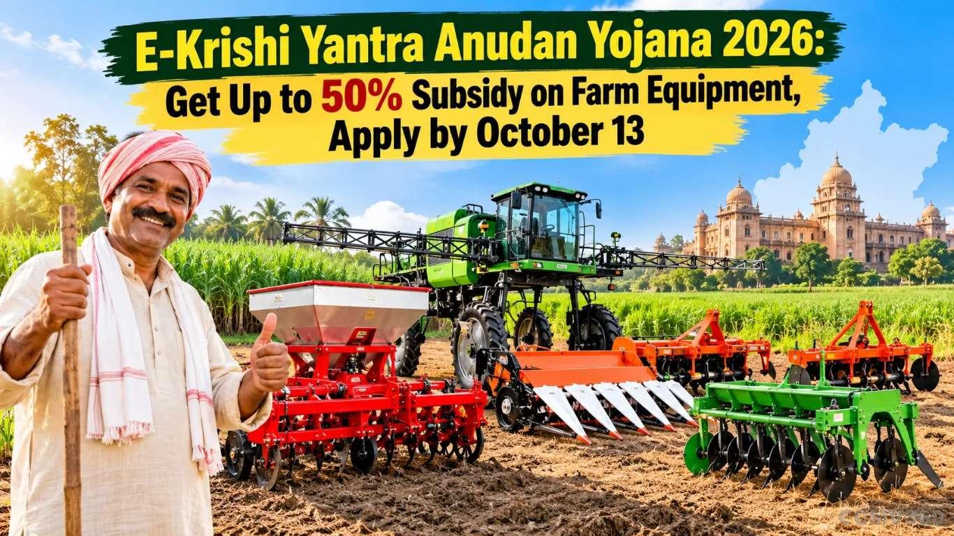 ई-कृषि यंत्र अनुदान योजना 2026: कृषि उपकरण पर 50% तक सब्सिडी पाएं, 13 अक्टूबर तक आवेदन करें E-Krishi Yantra Anudan Yojana 2026: Get Up to 50% Subsidy on Farm Equipment, Apply by October 13