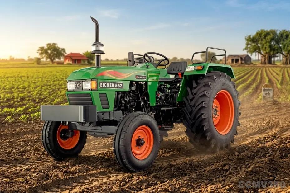Eicher 557 tractor working in a agricultural field Eicher 557 tractor working in a agricultural field