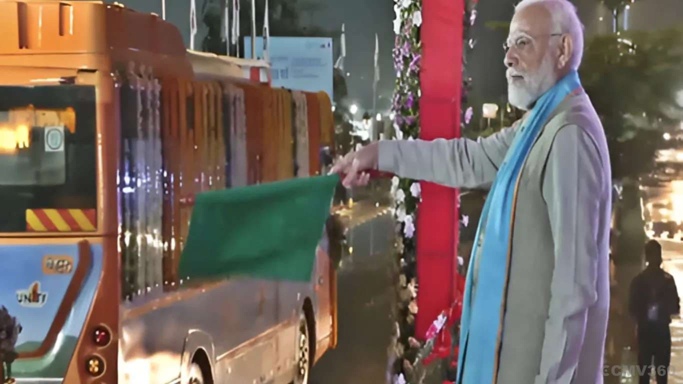 PM Modi Launches 25 E-Buses at Statue of Unity PM Modi Launches 25 E-Buses at Statue of Unity