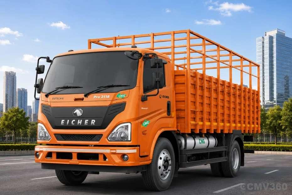 Eicher Pro 2118 CNG truck left front three-quarter view Eicher Pro 2118 CNG truck left front three-quarter view